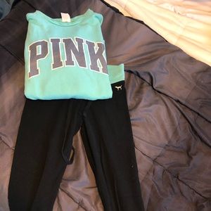 Teal Victoria’s Secret pink set with top and legging bottoms